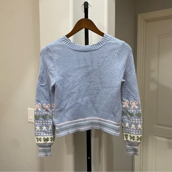 LoveShackFancy Womens Zaheer Pullover Feminine Heart Bow Sweater Pink Blue XS - Picture 10 of 11